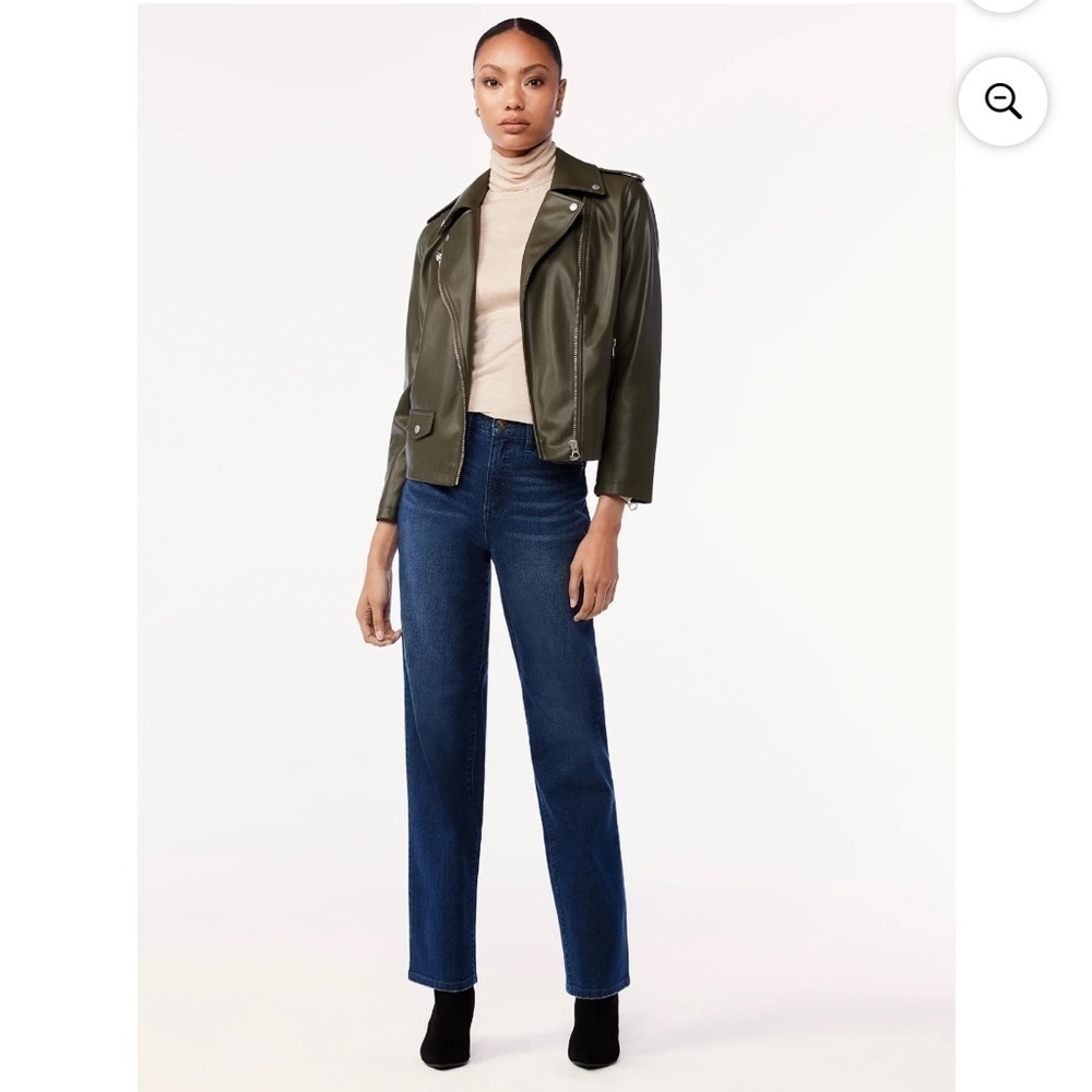 Scoop Women's Faux Leather Moto Jacket Olive Army Green Size L - Picture 3 of 11